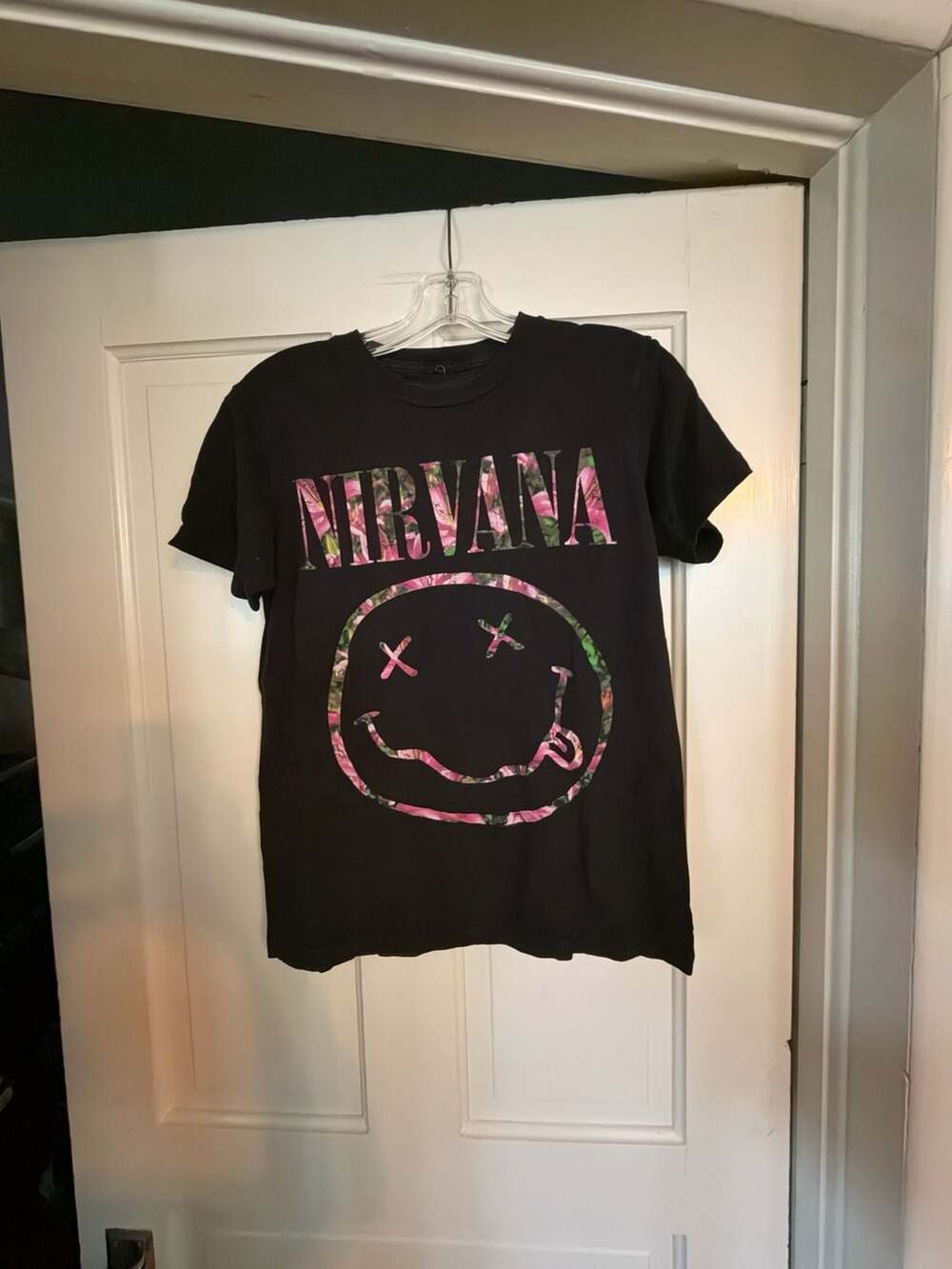Nirvana Floral Smiley Face Graphic Band T-Shirt Black